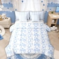 thumbnail image 1 of Manfei Blue Bow Flower Bedding Comforter Set for Boys Girls, Cute Ribbon Queen Bedding Sets, Reversible, 7pcs, 1 of 7