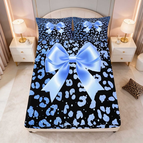 Medical Service Ribbon Manfei Blue Bow Leopard Fitted Sheet Full, Azure Ribbon Print Bed Set3 ...