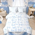 thumbnail image 1 of Manfei Blue Bow Love Heart Flower Bedding Comforter Set for Boys Girls, Cute Ribbon Queen Bedding Sets, Reversible, 7pcs, 1 of 7