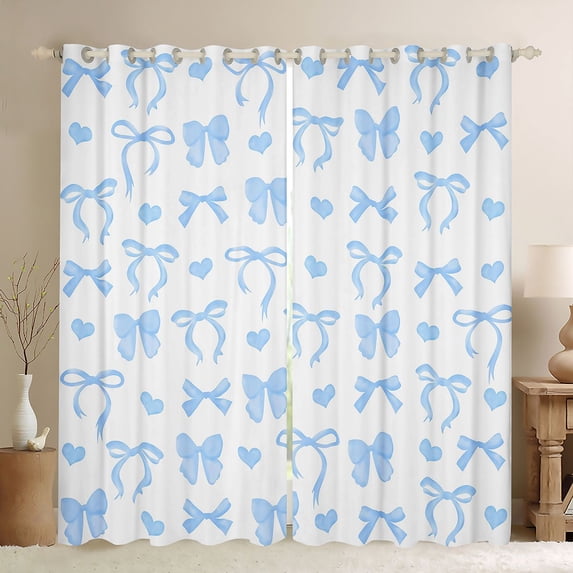 Manfei Blue Bowknot Curtains Pack of 2 (42x84 Each) for Boys Girls, Cute Love HeartCurtains Blackout