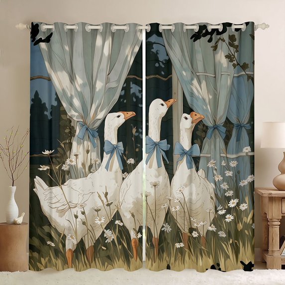 Manfei Blue Bowtie Duck Black Out Curtains for Boys Girls,Cartoon Bowknot Animal Curtains Pack of 2 (42x63 Each) for Kids Teens,Lightweight Room Decor