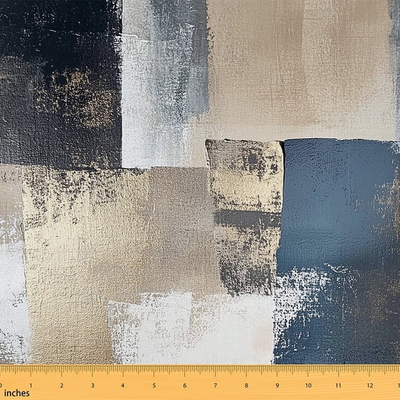 Manfei Blue Brown White Sewing & Crafting Fabric (1 Yard), Modern Aesthetic Home Decor Fabric by the Yard, Ombre Oil Painting Fabric by the Yard, Luxurious Living Room Decoration