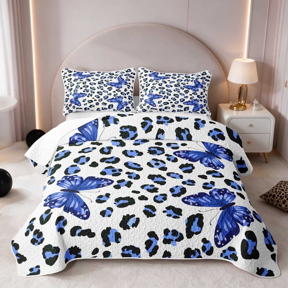 Manfei Blue Butterfly Spots Bed Spread Queen, Azure Leopard Dot Queen ...