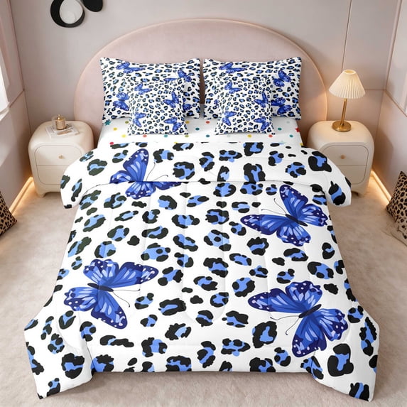 Azural Blue Manfei Blue Butterfly Spots Queen Bedding, Azure Leopard Dot Bedding ...