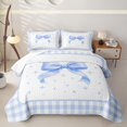 thumbnail image 1 of Manfei Blue Cartoon Bow Twin Quilt Set for Girls, Cute Ribbon Bow Twin Coverlet Set, 1 of 7