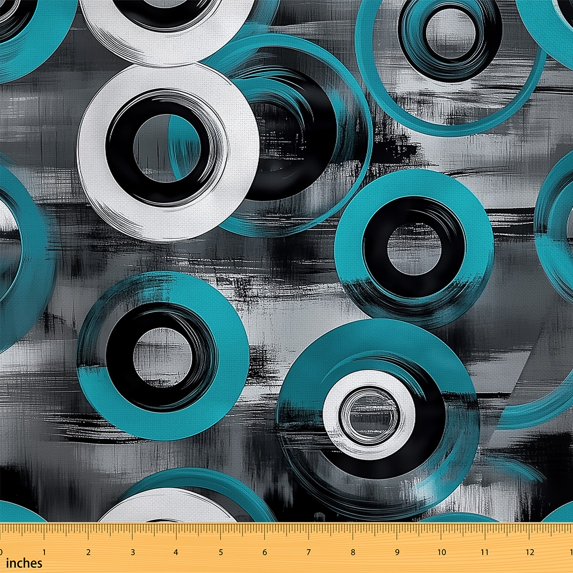 Manfei Blue Circle Sewing & Crafting Fabric (2 Yards), Black Gray White Home Decor Fabric by the Yard, Abstract Geometric Fabric by the Yard, Luxury Bedroom Decoration