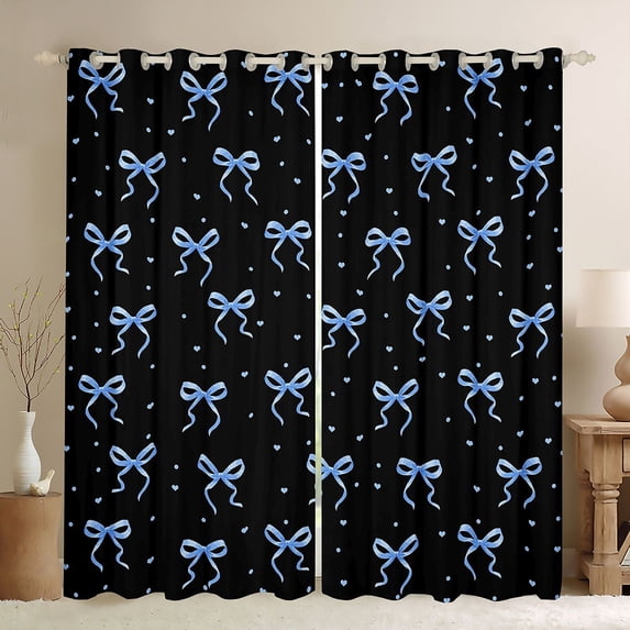 Manfei Blue Coquette Bow Knot Kitchen Curtains,Cartoon Bowtie Pattern Black Out Curtains Pack of 2 (42x63 Each)