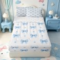 thumbnail image 1 of Manfei Blue Coquette Bowknot Zipper Queen Comforter Set with Fitted Sheet and 2 Pillowcases,Cartoon Cute Bow Zipper Bedding Set,Reversible,4-Piece, 1 of 7