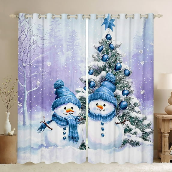 Manfei Blue Cute Snowman Black Out Curtains, Merry Christmas Curtains Pack of 2 (42x63 Each), Teens Boys Girls Kids Bedroom Curtains, Curtains and Drapes Bedroom Decor