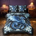 thumbnail image 1 of Manfei Blue Dragon Animals 7-Piece Twin Bedding,Gothic Floral Wildlife Bedding Comforter Set,Black Reversible, 1 of 6