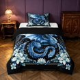 thumbnail image 1 of Manfei Blue Dragon Animals Twin Comforter Sets,Gothic Floral Wildlife Bedding Set,Black Reversible,2-Piece,1 Comforter and 1 Pillowcase, 1 of 7
