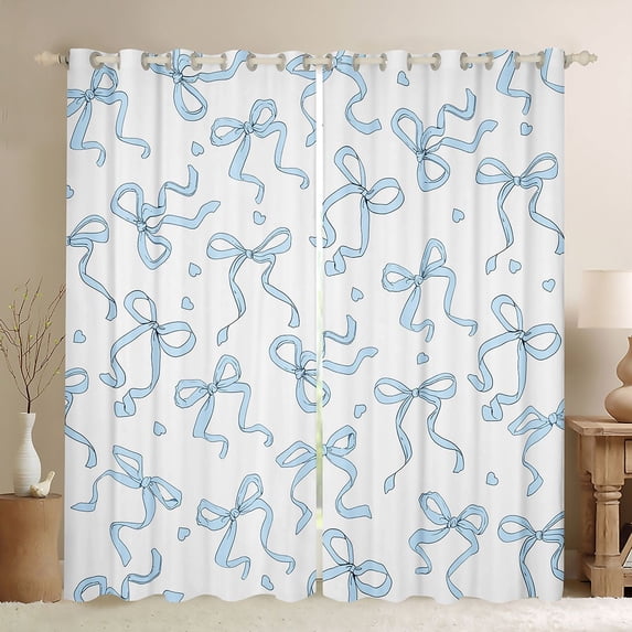 Manfei Blue Girly Bow Black Out Curtains For Girls,Cartoon Heart Print Curtains Pack of 2 (42x63 Each) For Kids