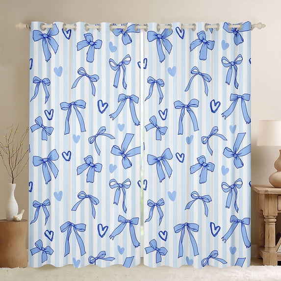 Manfei Blue Girly Bow Blackout Curtains Set of 2 (38x54 Each),Coquette Bowknot Living Room Curtains