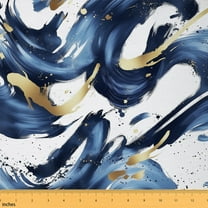 Manfei Blue Gold Ombre Sewing & Crafting Fabric (1 Yard), Aesthetic Oil Painting Home Decor Fabric by the Yard, Modern Abstract Art Fabric by the Yard, Luxury Bedroom Decor