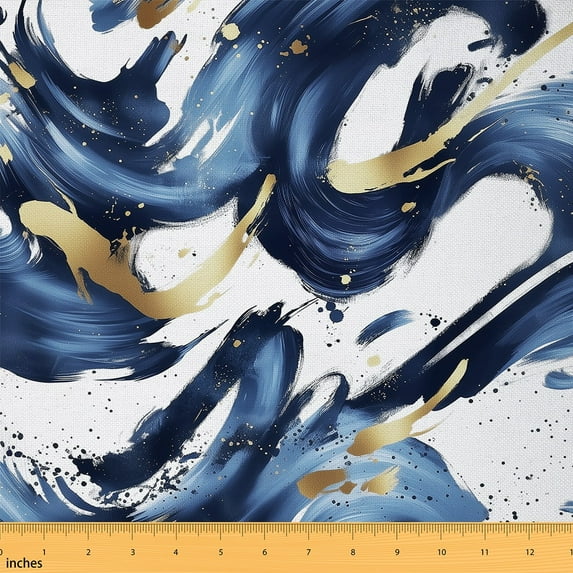 Manfei Blue Gold Ombre Sewing & Crafting Fabric (1 Yard), Aesthetic Oil Painting Home Decor Fabric by the Yard, Modern Abstract Art Fabric by the Yard, Luxury Bedroom Decor