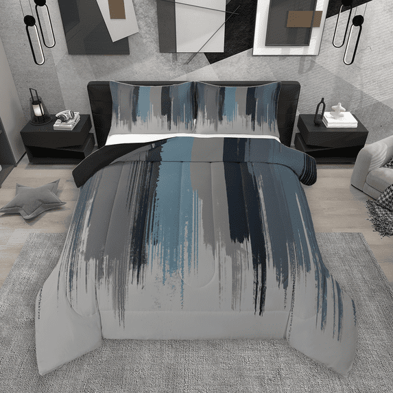 Manfei Blue Gray Ombre Bedding Comforter Set 2pcs, Watercolor Artwork Twin Comforter Sets, Vintage Oil Painting Bedding Set, Breathable Home Decor