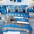 thumbnail image 1 of Manfei Blue Grey Helmet Bedding Comforter Set 7 Pieces for Teen, Eat Sleep Football Rugby Full Bedding Set, Modern Sports City Print Reversible Fitted Sheet Flat Sheet, Lightweight Room Decor, 1 of 7