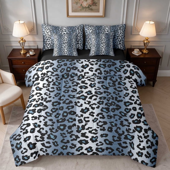 Manfei Blue Grey Leopard Queen Bedding, Large Rosette Spot Bedding ...