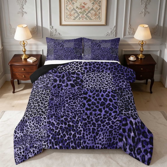 Manfei Blue Leopard Squares Full Size Comforter Sets, Indigo Patch Grid ...