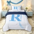thumbnail image 1 of Manfei Blue Letter R Monogrammed Twin Comforter Sets 3-Piece for Kids Teens,Shabby Chic Romantic Initial Bow Bedding Set for Girls Women,Navy Blue Reversible,Breathable Home Decor, 1 of 6