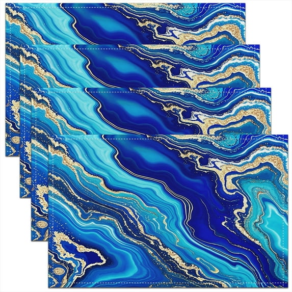 Manfei Blue Marble Placemats Set of 4, Modern Aesthetic Marbling Table Mats for Dining Table Set of 4, Watercolor Artwork Table Place Mats for in Door Dining, Stylish Dining Room Decor