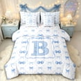 thumbnail image 1 of Manfei Blue Monogram Letter B Bedding Comforter Set 7-Piece for Girls Women,Kids Teens Shabby Chic Ribbon Bow Knot King Bedding Sets,Luxury Bedroom Decor, 1 of 7