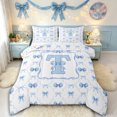 thumbnail image 1 of Manfei Blue Monogram Letter T Full Size Comforter Sets 3 Pieces for Girls Women,Kids Teens Shabby Chic Ribbon Bow Knot Bedding Sets,Luxury Bedroom Decor, 1 of 6