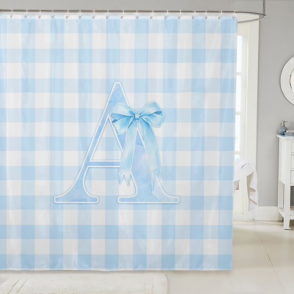 Manfei Blue Monogrammed A Design Shower Curtain 72Wx72L,Geometric Grid Print Bathroom Curtain