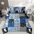 thumbnail image 1 of Manfei Blue Patchwork Stripes 7-Piece Twin Bedding Sets for Teen, Modern Ice Hockey Bedding Comforter Set, Sports Game Reversible Sheet Sets, Breathable Home Decor, 1 of 8