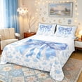 thumbnail image 1 of Manfei Blue Pearl Princess Bow Rose Print Queen Sheet Sets for Girls, Elegant Ribbon Bows Bed Set, 4pcs, 1 of 5