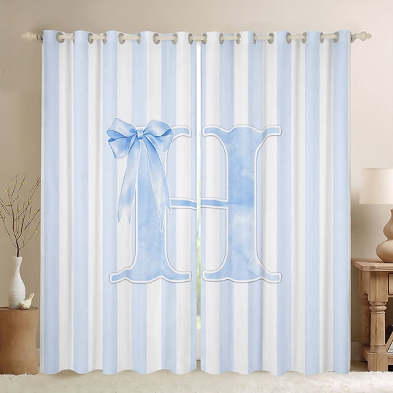 Manfei Blue Personalized Initial H Blackout Curtains Set of 2 (38x54 Each),Abstract Geometric Stripes Living Room Curtains