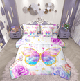 thumbnail image 1 of Manfei Blue Pink Butterfly Print Bedding Comforter Set 7 Pieces, Romantic Rose Flower Full Bedding Set, Cartoon Princess Style Reversible Fitted Sheet Flat Sheet, Super Cozy Room Decor, 1 of 7