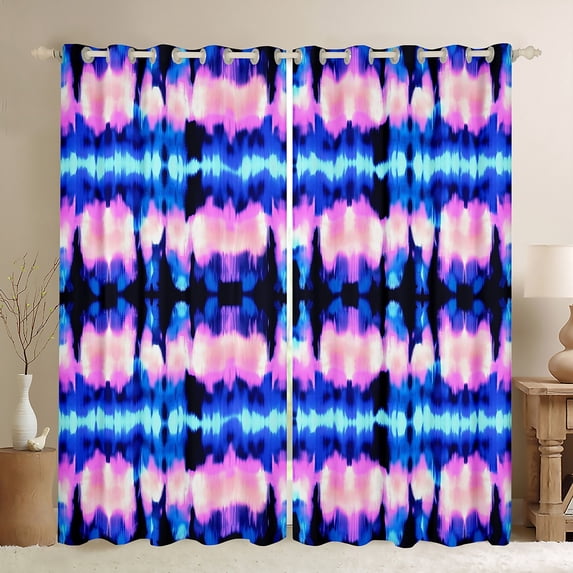 Manfei Blue Pink Swirl Blackout Curtains Set of 2 (52x84 Each) for Kids, Spiral Watercolor Window Curtains, Modern Artwork Curtains and Drapes, Black Out Curtains Decor