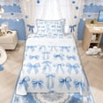 thumbnail image 1 of Manfei Blue Polka Dot Bow Print Twin Sheet Sets for Girls, Cute Ribbon Bows Bedding, 3pcs, 1 of 5