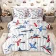 thumbnail image 1 of Manfei Blue Red Airplane Bedding Comforter Set 7-Piece, Gray Stripe Full Bedding Set, Aircraft Transportation Theme Fitted Sheet Flat Sheet, Microfiber Bedroom Decor, 1 of 8