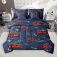 thumbnail image 1 of Manfei Blue Red Racing Car 7-Piece Twin Bedding Sets for Boys, Cartoon Motorcycle Bedding Comforter Set, Modern Checkered Flag Reversible Sheet Sets, Microfiber Bedroom Decor, 1 of 8