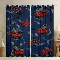Manfei Blue Red Racing Car Black Out Curtains for Boys, Cartoon Motorcycle Curtains Pack of 2 (42x63 Each), Modern Checkered Flag Bedroom Curtains, Curtains and Drapes Decor