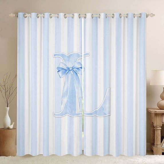 Manfei Blue Ribbon Bow Tie Blackout Curtains Set of 2 (52x84 Each),Alphabet L Pattern Curtain