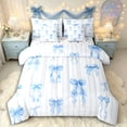 thumbnail image 1 of Manfei Blue Ribbon Bow Twin Bedding Sets 7-Piece for Kids Girls,Teens Female Geometric Stripes Bedding Comforter Set,Super Cozy Room Decor, 1 of 7