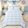 thumbnail image 1 of Manfei Blue Ribbon Bowknot Full Size Comforter Sets 3 Pieces for Kids Teens,Kawaii Bow Plaid Bedding Sets for Girls,Ultra Soft Home Decor, 1 of 6