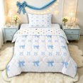 thumbnail image 1 of Manfei Blue Ribbon Bowknot Twin Comforter Sets 3-Piece for Kids Teens,Kawaii Bow Plaid Bedding Set for Girls,Breathable Home Decor, 1 of 6