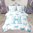 thumbnail image 1 of Homewish Blue Ribbon Letter H Bedding Comforter Set 7 Pieces, Cartoon Cute Monogrammed Full Bedding Set, Princess Fairy Tale Bow Reversible Fitted Sheet Flat Sheet, Super Cozy Room Decor, 1 of 7
