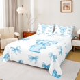 thumbnail image 1 of Homewish Blue Ribbon Letter T Queen Sheet Sets, Cartoon Cute Monogrammed Flat Sheet, Princess Fairy Tale Bow Queen Fitted Sheet, Super Cozy Room Decor, 4pcs, 1 of 7