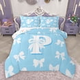 thumbnail image 1 of Manfei Blue Ribbon Monogrammed P Queen Comforter Set, Cute Princess Bowknot Bedding Sets, Teens Kids Boys Girls Reversible Bedding Comforter Set, Breathable Home Decor, 3-Piece, 1 of 8