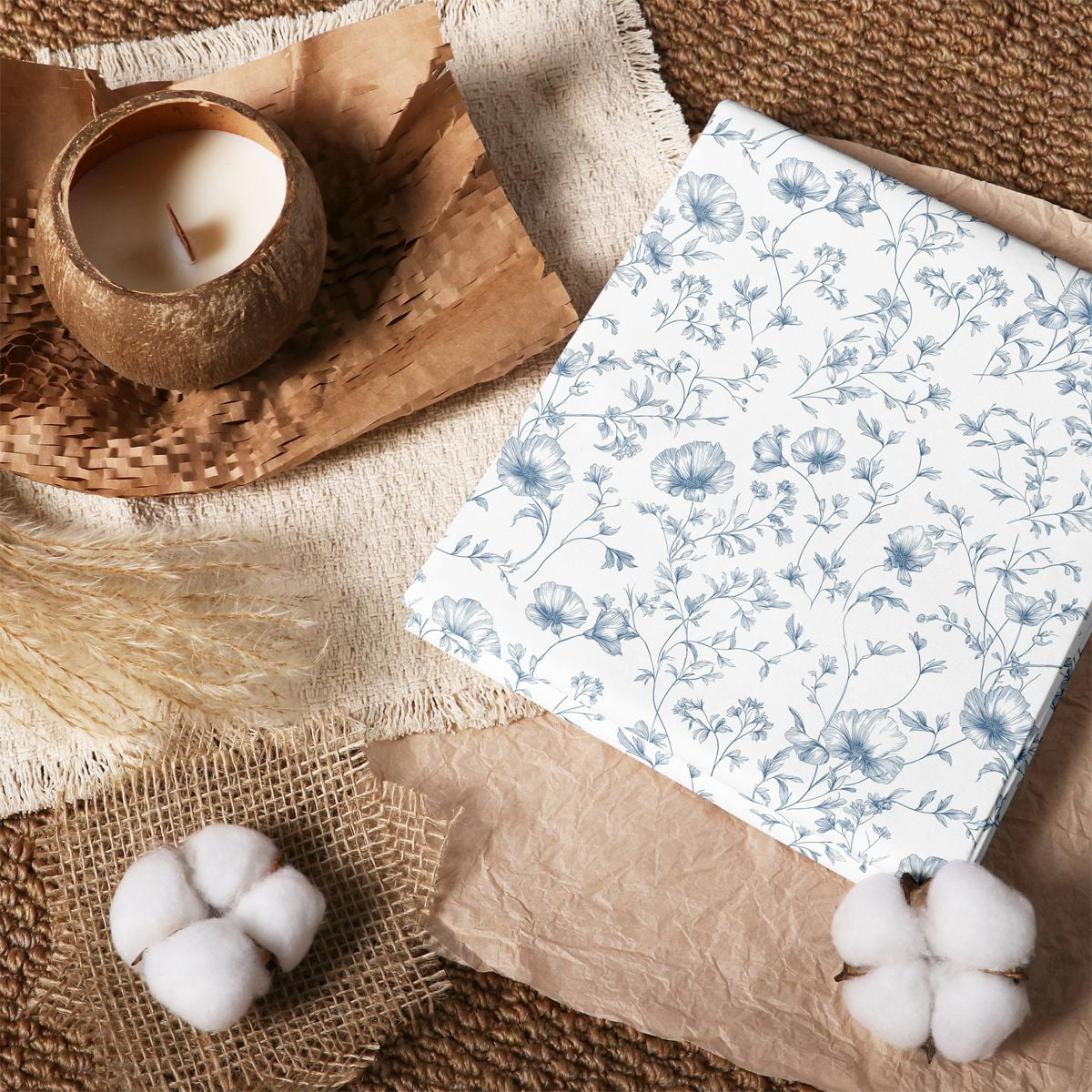 Manfei Blue Toile 100% Cotton Fabric 5 Yards, Delicate Bloom Fabric for ...