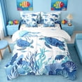 thumbnail image 1 of Manfei Blue Watercolor Sea Turtle Bedding Comforter Set for Kids Boys and Girls, Jellyfish Coral Full Bedding Set, Polka Dots Reversible 7pcs, 1 of 6