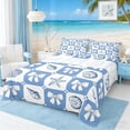 thumbnail image 1 of Manfei Blue White Checkerboard Seashell Starfish Bow Queen Sheet Sets for Kids Girls, Sea Animal Bed Set 4 Pieces, 1 Flat Sheet, 1 Fitted Sheet and 2 Pillowcases, 1 of 6
