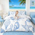 thumbnail image 1 of Manfei Blue and White Seashell Starfish Queen Duvet Cover Set for Kids Boys and Girls, Coastal Sealife Bedding, Reversible 3-Piece, 1 Duvet Cover and 2 Pillowcases, 1 of 6