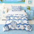 thumbnail image 1 of Manfei Blue White Wave Seashell Starfish Bow Twin Comforter Sets for Kids Girls, Sea Animal Bedding Set, Reversible 2-Piece, 1 Comforter and 1 Pillowcase, 1 of 6