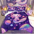 thumbnail image 1 of Feelyou Boba Purple Axolotl Bedding Comforter Set for Kids Girls, Cartoon Galaxy Planet Twin Comforter Sets, Colorful Stars Reversible 2 Piece, 1 of 8